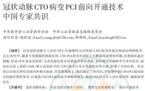 冠状动脉CTO病变PCI前向开通技术 中国专家共识