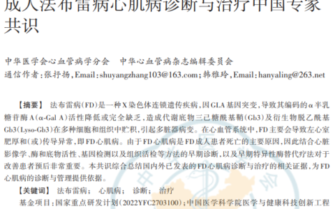 成人法布雷病心肌病诊断与治疗中国专家共识